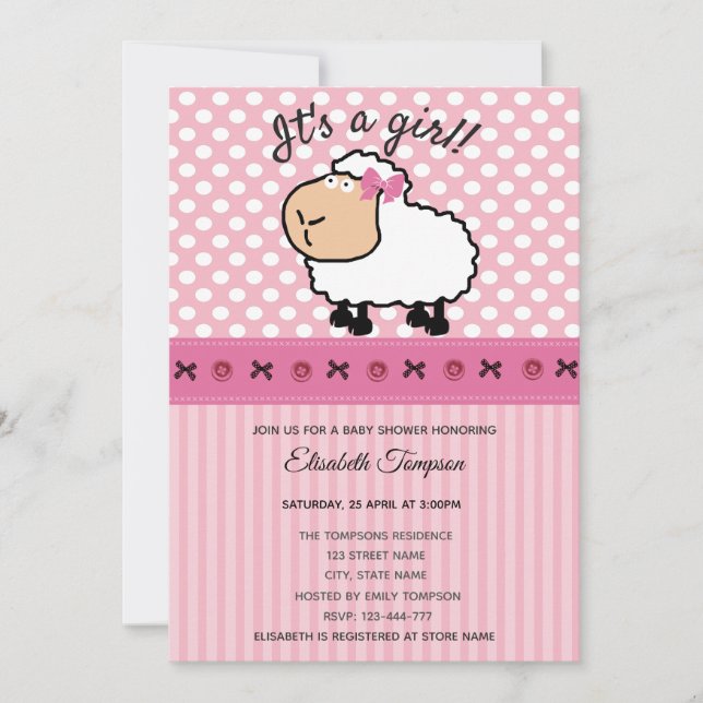 Invitación Adorable lindo personalizado divertido oveja bebé  (Anverso)
