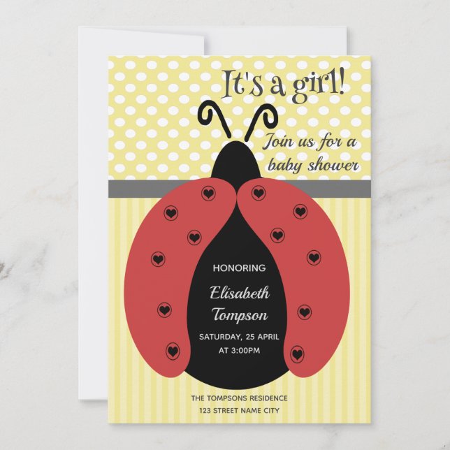 Invitación Adorable lindo personalizado ladybug baby ducha in (Anverso)