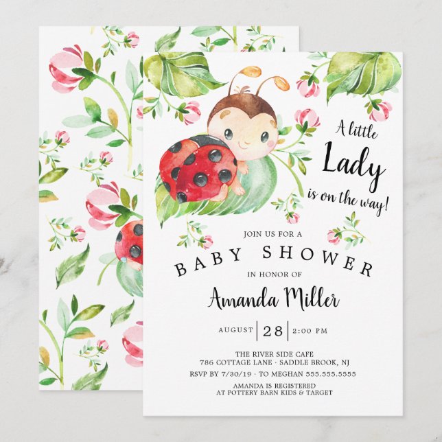 Invitación Adorable Little Lady Ladybug Baby Shower (Anverso / Reverso)