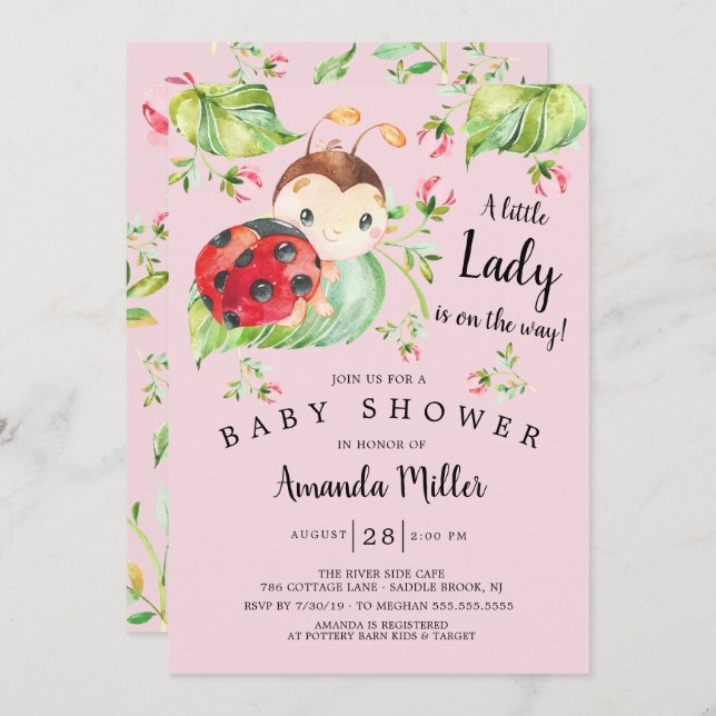Invitación Adorable Little Lady Ladybug Baby Shower (Anverso / Reverso)