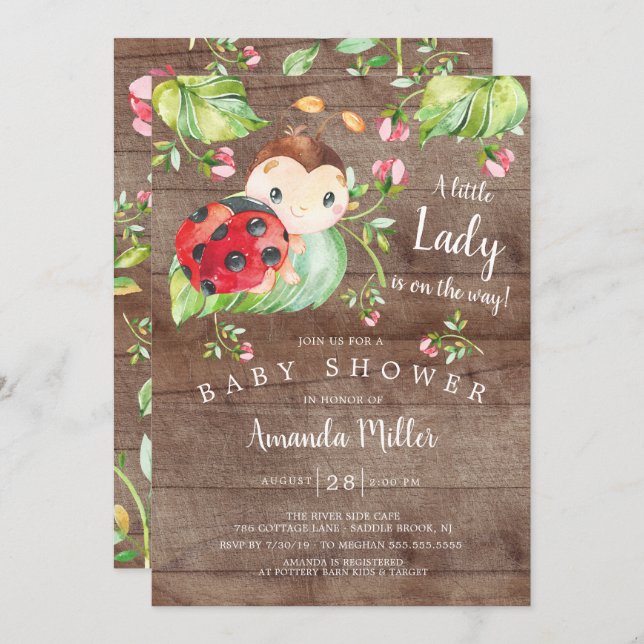 Invitación Adorable Little Lady Ladybug Baby Shower (Anverso / Reverso)