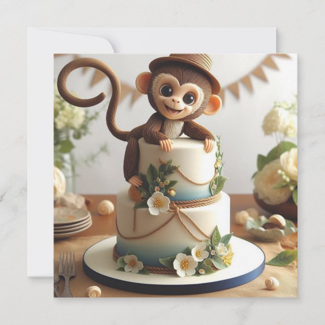INVITACIÓN ADORABLE LITTLE MONKEYS TEMÁTICO DE CUMPLEAÑOS (Anverso)