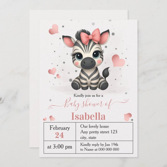 Invitación Adorable little zebra baby shower invitation (Anverso / Reverso)