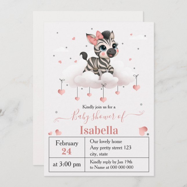 Invitación Adorable little zebra baby shower invitation (Anverso / Reverso)