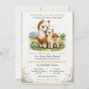 Invitación Adorable Madre Alpaca y Bebé
