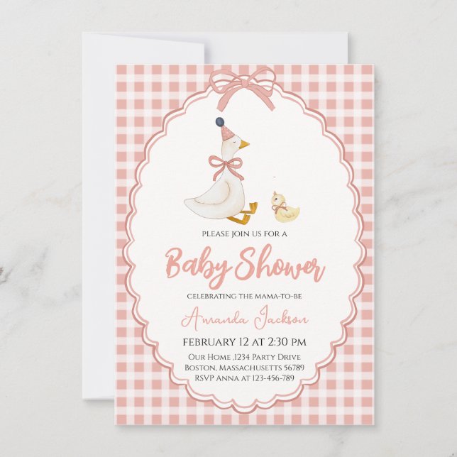 Invitación Adorable madre Goose & Gosling Baby Shower rosa (Anverso)