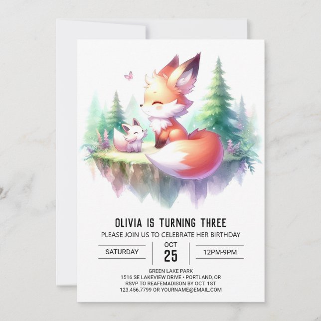 Invitación Adorable Magical Fox Birthday digital (Anverso)