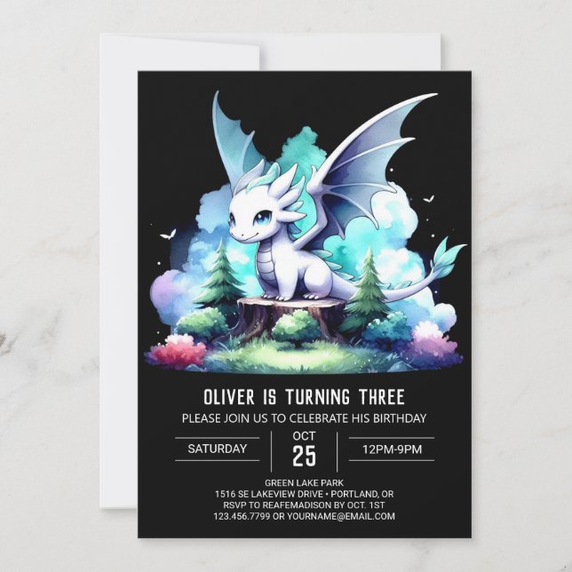 Invitación Adorable Majestic Dragon Birday (Anverso)