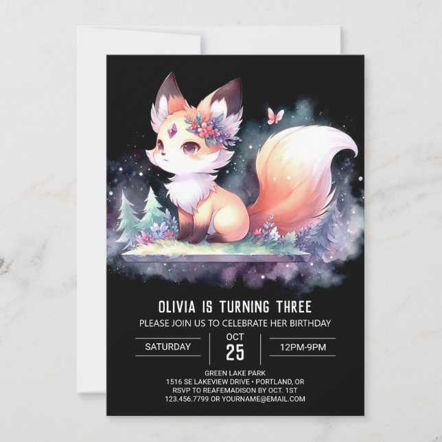 Invitación Adorable Majestic Fox Birday digital (Anverso)