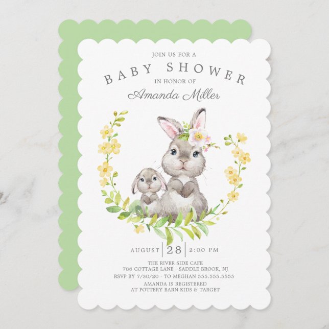 Invitación Adorable Mamá y Bebé Bunny Neutral Baby Shower (Anverso / Reverso)