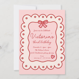 Invitación Adorable Mano dibujada Bow Cumpleaños