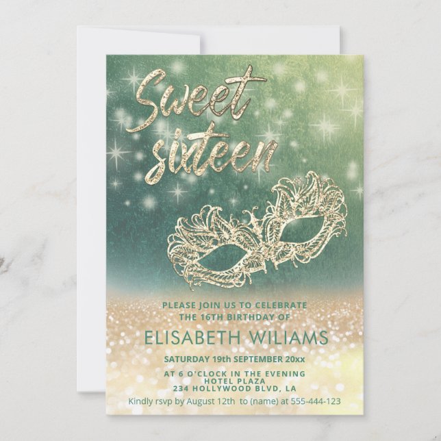 Invitación Adorable Mascarada encantadora purpurinoso oscura  (Anverso)