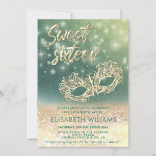 Invitación Adorable Mascarada encantadora purpurinoso oscura