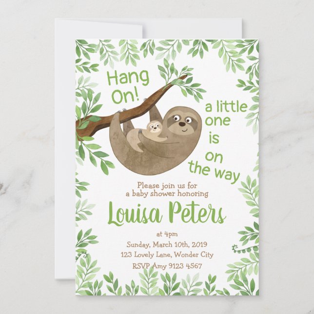 Invitación Adorable Mom and Baby Sloth Baby Shower (Anverso)