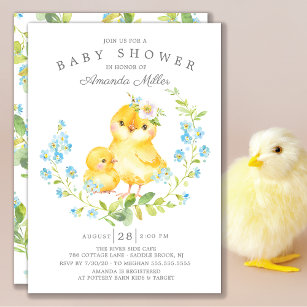 Invitación Adorable Mom & Baby Chick Boys Baby Shower