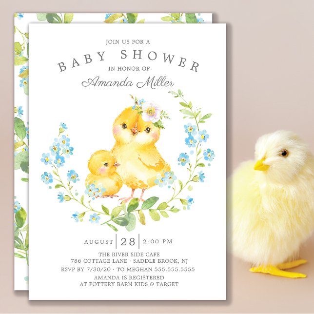 Invitación Adorable Mom & Baby Chick Boys Baby Shower (Subido por el creador)
