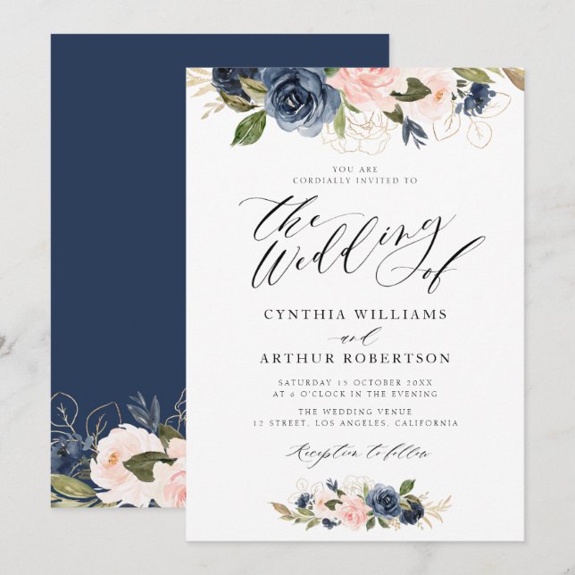 Invitación adorable navío de guion y boda rosa rubio (Anverso / Reverso)