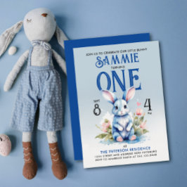 Invitación Adorable Niño Conejo Floral Cumpleaños Acuarela