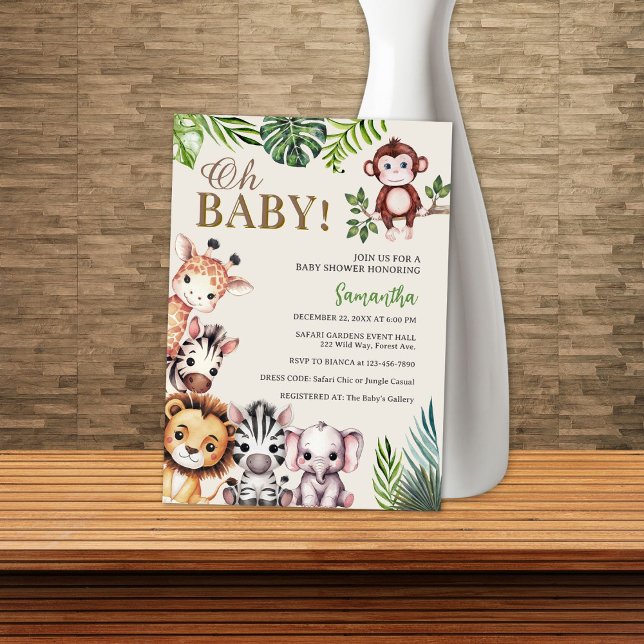 Invitación Adorable Oh Baby Jungle Safari Animals Baby Shower (Subido por el creador)