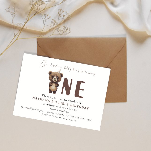 Invitación Adorable oso de Woodland primer cumpleaños (Subido por el creador)