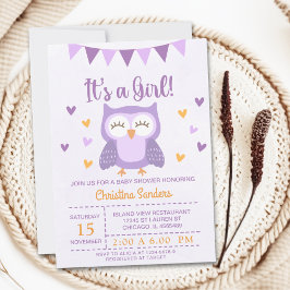 Invitación Adorable Owl Baby Shower Girl – It's a Girl'