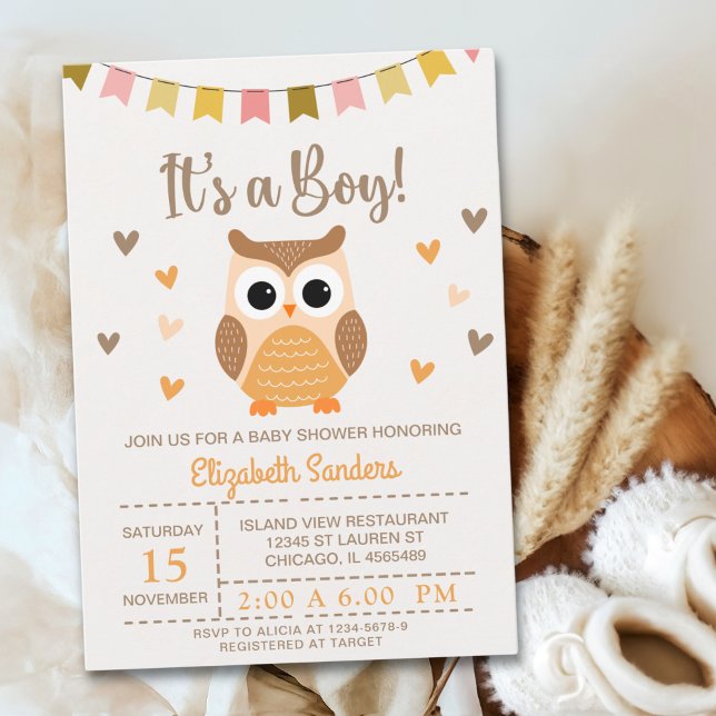 Invitación Adorable Owl Baby Shower Invitation – 'It's a Boy' (Subido por el creador)