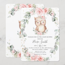 Invitación Adorable Owl Pink Floral Greenereneration Baby Sho