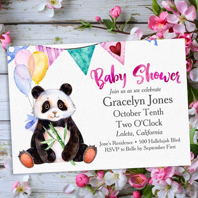 Invitación Adorable Panda & Balloons Baby Shower (Subido por el creador)