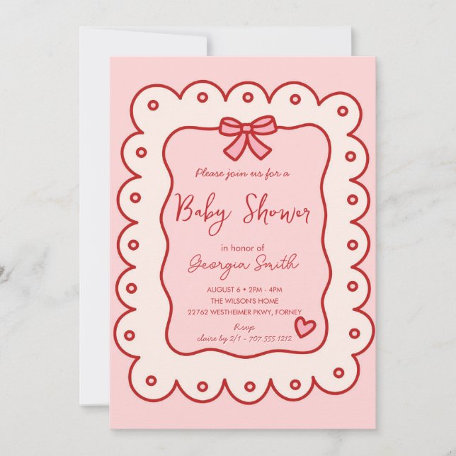 Invitación adorable para baby shower con lazo dibu (Anverso)
