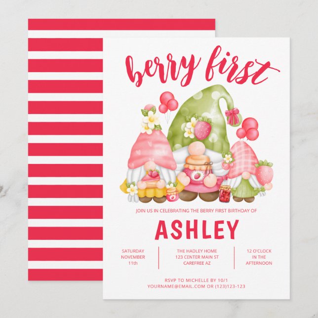 Invitación adorable para el primer cumpleaños de B (Anverso / Reverso)