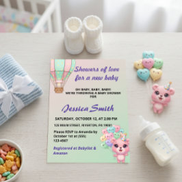 Invitación Adorable Pastel de color rosa y verde menta Baby S