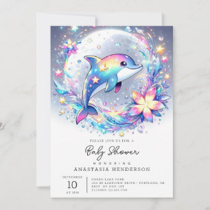 Invitación Adorable Pastel Dolphin Baby Shower