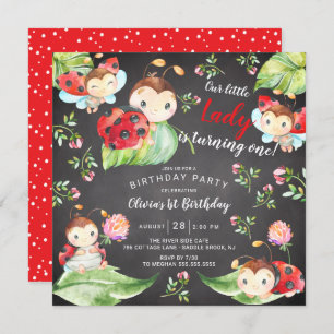 Invitación Adorable Pequeña Dama Ladybug Primer cumpleaños In