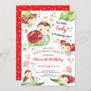 Invitación Adorable Pequeña Dama Ladybug Primer cumpleaños In