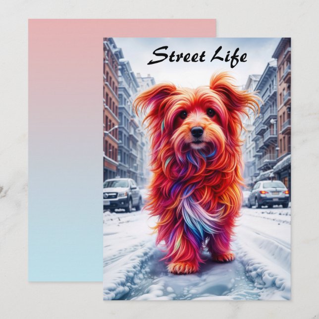 Invitación Adorable perro callejero en helado paisaje de invi (Anverso / Reverso)