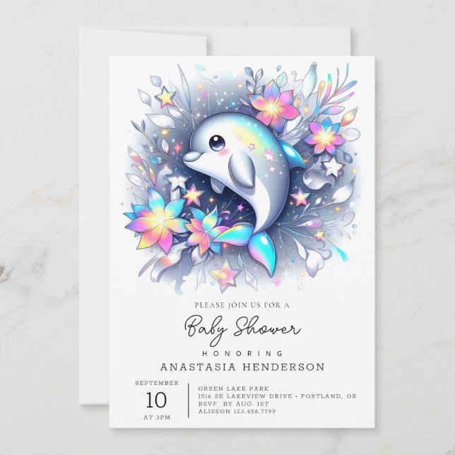 Invitación Adorable Personalizado Dolphin Baby Shower (Anverso)