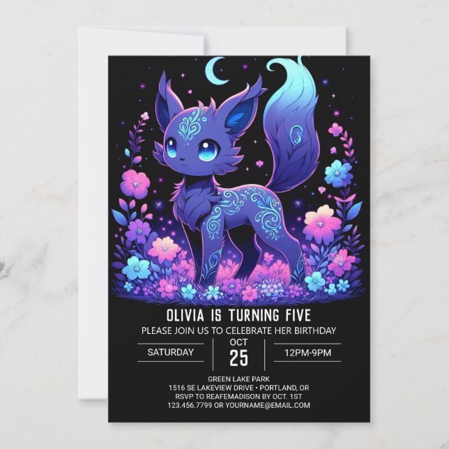 Invitación Adorable Personalizado Fox Digital Cumpleaños (Anverso)