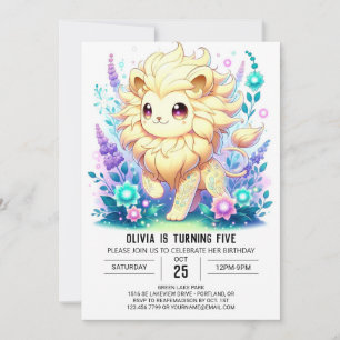 Invitación Adorable Personalizado León Cumpleaños Digital