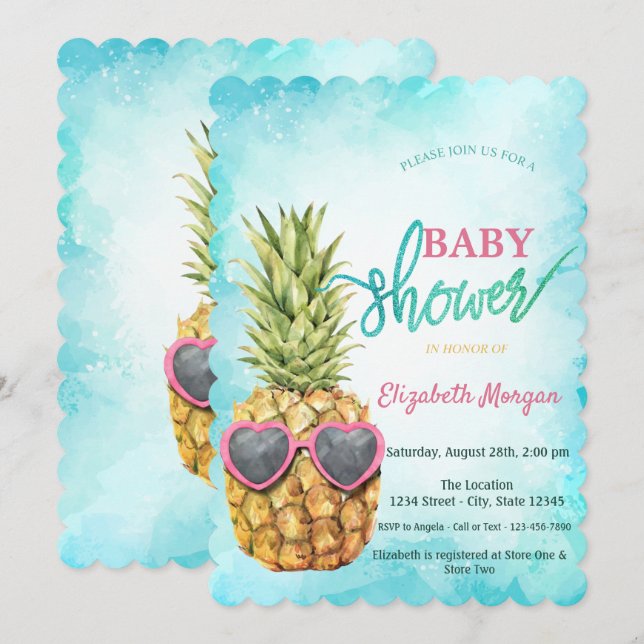Invitación Adorable Piña Tropical Fresca  Ducha de Bebé (Anverso / Reverso)