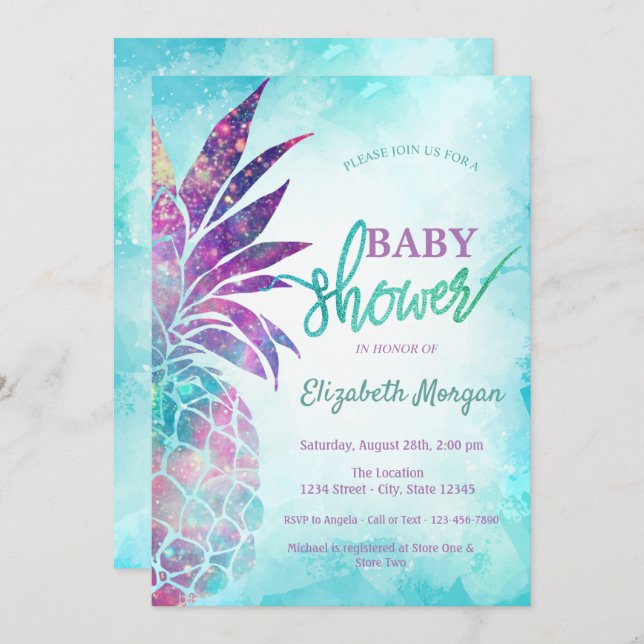 Invitación Adorable Pineapple Baby Shower (Anverso / Reverso)