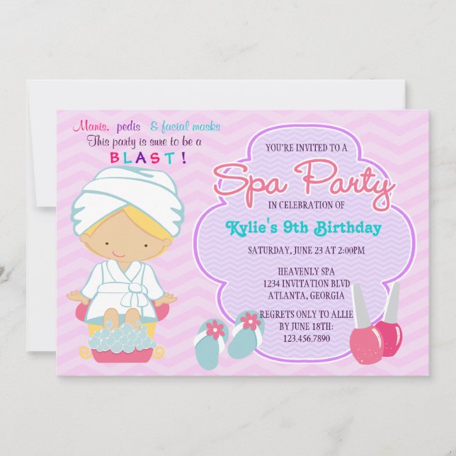 Invitación Adorable Pink Purple Spa Pampering Birday Party (Anverso)