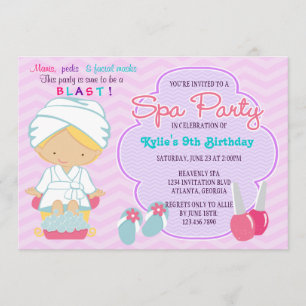 Invitación Adorable Pink Purple Spa Pampering Birday Party