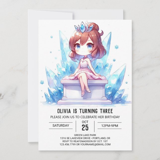 Invitación Adorable Princesa Divertida Cumpleaños (Anverso)