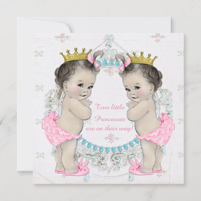 Invitación Adorable Princess Twin Baby Shower (Anverso)