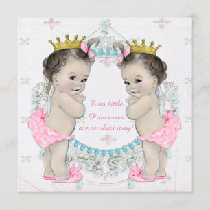 Invitación Adorable Princess Twin Baby Shower