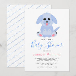Invitación Adorable Puppy Blue Personalizado Baby Boy Shower