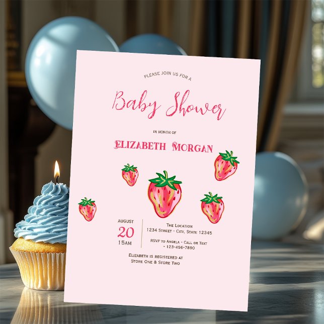 Invitación Adorable Purpurina Strawberries puntos de Baby Sho (Subido por el creador)