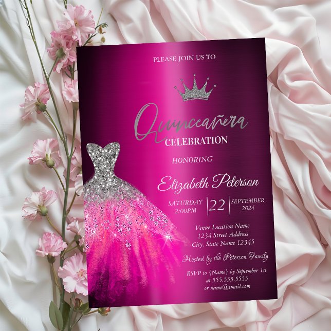 Invitación Adorable Purpurina Vestido Purple Metálico Quincea (Subido por el creador)