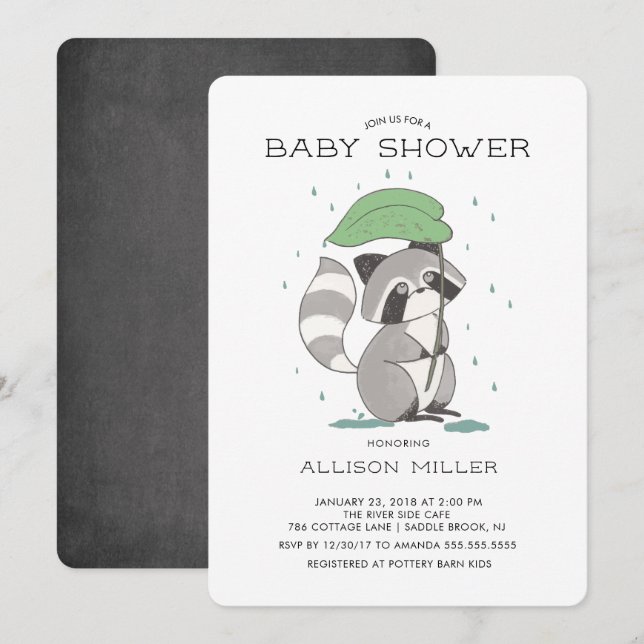Invitación Adorable Raccoon Baby Shower (Anverso / Reverso)
