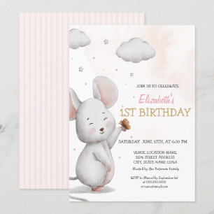 Invitación Adorable Ratón Dulce Rayado Cumpleaños